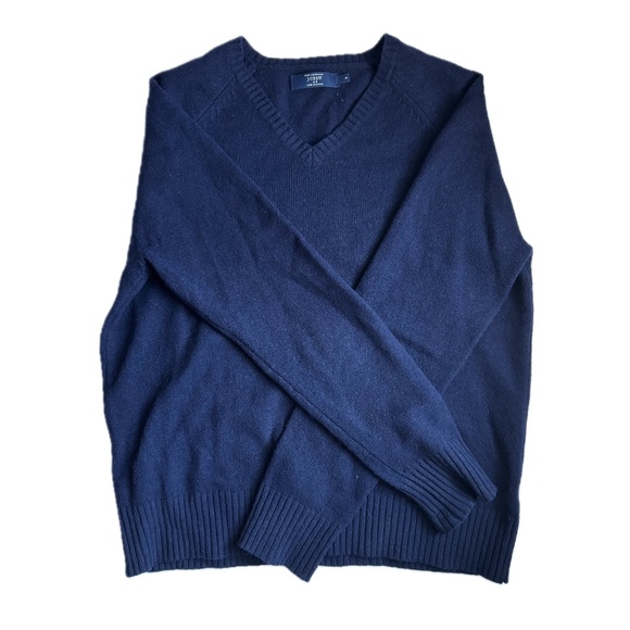 J.Crew Men's Medium Navy Blue 100% Lambswool V-Neck Sweater - Picture 1 of 4